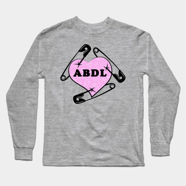 ABDL (adult baby diaper lover) Safety Pin / Diaper Pin Heart Long Sleeve T-Shirt by NaughtyBoyz